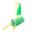 The PIP Mega Bullet BioSoft Corded Foam Ear Plug BSF-30, offered by PIP - Protective Industrial Products, showcases two environmentally friendly earplugs connected by a vibrant yellow cord against a pristine white background.