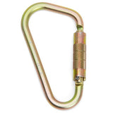 The Skylotec Sidewinder TW Carabiner H-150, a metallic gold accessory from Skylotec featuring a twist-lock gate mechanism for enhanced fall protection, stands against a plain white background.