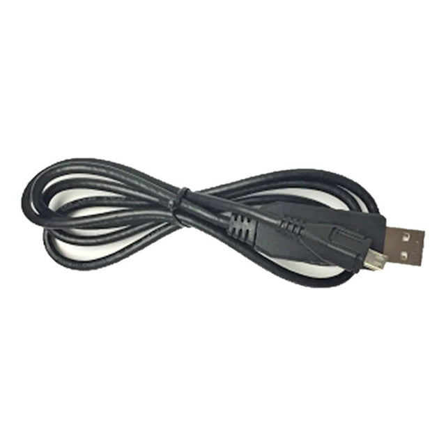 The mPower Electronics mPower USB Cable M011-3003-000 is displayed coiled on a plain white background, ideal for charging and PC communication. The USB connector is situated on the right, while the MicroUSB connector is positioned on the left.