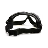 The Pyramex Safety V2G-XP Hot/Cold Resistant Goggles, featuring ballistic protection, a flexible frame, and an adjustable strap, are displayed on a white background.