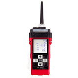 The RKI Instruments GX-2012 Confined Space Kit is a portable multi-gas monitor equipped with a digital display showing gas levels. Its red and black design, featuring multiple buttons and a tall antenna, makes it perfect for confined space kits. The screen clearly exhibits numeric values for different gases.