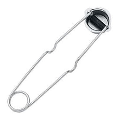 A silver safety pin, featuring a clasp on one end and a loop on the other, is displayed against a plain white background, reminiscent of the RADNOR Model 2001 Single Flint Spark Lighter from Radnor.