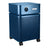 The Austin Air Systems Bedroom Machine B402 is a blue, box-shaped air purifier with front control knob, perforated sides, four black caster wheels, and a medical-grade HEPA filter for superior air purification.