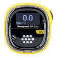 The Honeywell BW Solo Gas Detector H2S by BW Technologies features a black display screen showing "0.0" PPM for H2S. Part of the Honeywell Safety Suite, it has a yellow circular design with white buttons beneath the screen for easy monitoring and safety assurance.