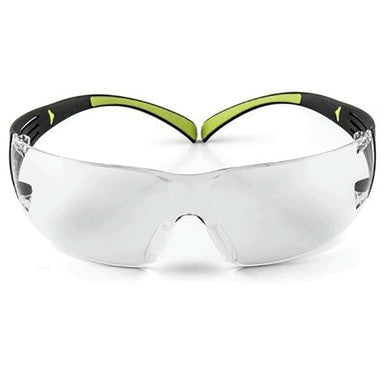 The 3M Securefit Anti-Fog Safety Glasses SF401AF, featuring black and yellow frames, are displayed against a white background. These glasses have wraparound style lenses that provide comprehensive eye protection.