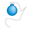 Depiction of the BW Bump Gas Balloon Assembly Kit CG-BUMP-B-K by BW Honeywell, featuring a blue spherical component linked to a white, curvy tube with a nozzle on top. The design is reminiscent of a traditional hand grenade combined with a medical bulb syringe, similar to equipment used for bump gas testing or monitoring H2S concentration levels.