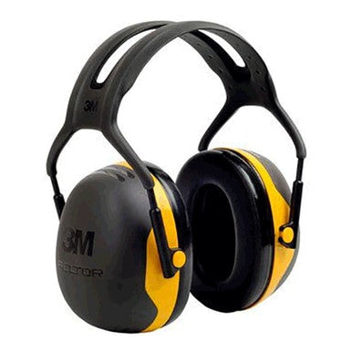 The image displays the 3M Peltor X2 Dielectric Earmuffs X2A by 3M, which are black and yellow earmuffs designed for industrial noise protection. They include a dielectric headband and feature padded adjustments for enhanced comfort.