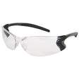 The MCR Safety Backdraft Clear MAX6 Dielectric Safety Glasses BD110PF have a stylish wraparound design and black rubberized temple tips for added comfort and security. Featuring the advanced MAX6 Anti-Fog coating, these glasses provide clear vision across various environments, making them ideal dielectric safety glasses for demanding tasks.