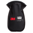 The Python Safety Extra Deep Canvas Black Small Parts Pouch 1500123 is a robust black pouch made from durable duck canvas, featuring a drawstring closure and prominently displaying the red logo of 3M DBI-SALA Fall Protection. It includes text that reads "Fall Protection for Tools" in white, and it ensures secure storage with its innovative neoprene self-closure system.