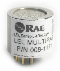 The RAE Systems Replacement LEL Sensor, part number 008-1171-001, comes with four metal prongs at the base and is labeled with the specifications "4R/4.25V." This advanced sensor enhances safety in various QRAE gas detectors.