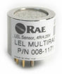 The RAE Systems Replacement LEL Sensor, part number 008-1171-001, comes with four metal prongs at the base and is labeled with the specifications "4R/4.25V." This advanced sensor enhances safety in various QRAE gas detectors.