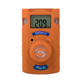 An orange handheld oxygen gas monitor displaying "209" on its screen, the AimSafety PM100-O2 provides accurate, real-time gas concentration readings.