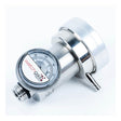 A close-up of the WatchGas Demand Flow Regulator with Pressure Sensor Valve shows its analog meter, threaded connector, and "WatchGas" dial, designed for gas detection equipment.