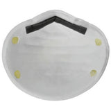 The 3M 8210 N95 General Use Respirator, available in a box of 20, features yellow valve filters and a black nose cushion. It is designed to ensure worker protection and respiratory safety.