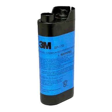 The 3M Battery Pack BP-17IS, with a blue label and warning text, is designed for PAPR systems such as the Breathe Easy. It has a durable black plastic casing and dual top connectors for seamless integration.