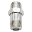 The RKI Instruments MPS LEL Sensor 61-0230, a silver metal pipe fitting featuring threading on both ends and a central hexagonal nut section, is designed for connecting pipes and can be integrated for the detection of combustible gases.