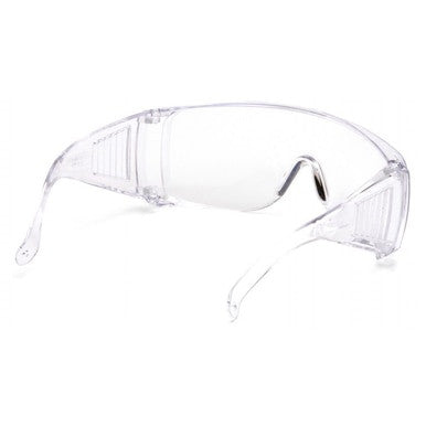 Pyramex Safety's Solo Clear Lens Visitors Safety Glasses, available in a box of 12, provide essential eye and UV protection with side shields.