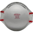 A white PIP Dynamic Deluxe N95 disposable respirator, featuring red elastic straps and a metal nose clip, branded with "PIP - Protective Industrial Products," includes NIOSH respirator certification markings for industrial-grade performance.