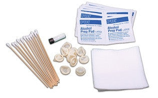 The BW Micro 5 Cleaning Kit M5PID-CLN-K1 by BW Honeywell, featuring assorted medical supplies like cotton swabs, alcohol prep pads, rolled gauze, a small vial, and several latex items, is artfully arranged on a white background next to GasAlert Micro 5 accessories.