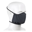 A mannequin head displays the PIP Soft Polyester Face Cover 393-FC10, featuring elastic head straps that wrap securely around the back, covering the nose and mouth with a comfortable cloth construction.