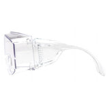 The Pyramex Jumbo Solo Clear Lens S510SJ Glasses feature transparent side shields that fit over the arms of the jumbo safety glasses. These clear shields provide additional eye protection while seamlessly combining with impact-resistant lenses from Pyramex Safety, enhancing both safety and peace of mind.