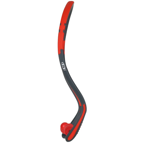 A curved, ergonomic back massager tool with a red and black color scheme includes two massage balls on one end for optimal comfort, fitting as snugly as the precise design of PIP's Banded Ear Plugs - NRR 24 267-HPB410.