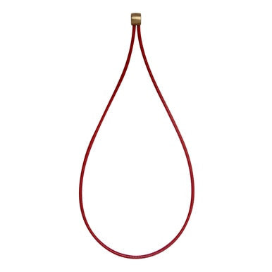 The PIP Wire Sling Loop 533-100801 6/case, from Protective Industrial Products, is a tool tethering lanyard featuring a red loop crafted from thin material with a gold cylindrical clasp at the top, and complies with ANSI/ISEA 121-2018 standards.