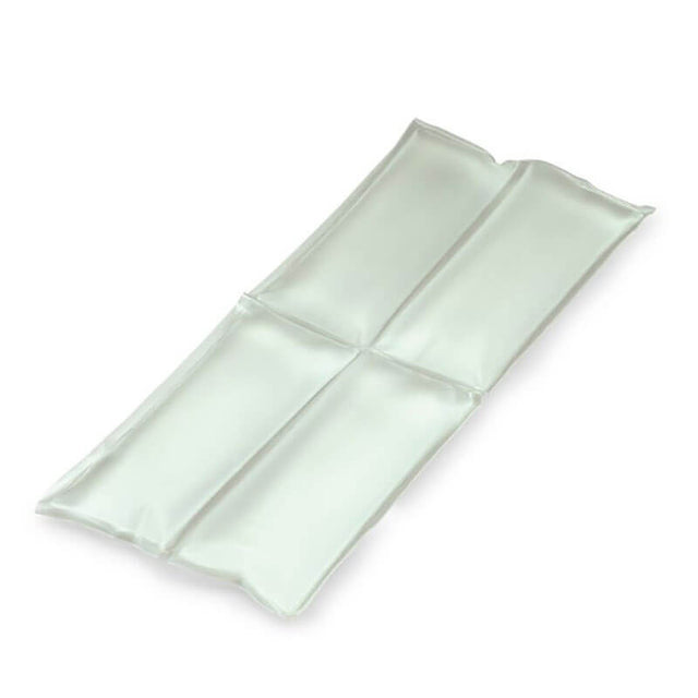 The Allegro Cooling Pack, Phase Change Inserts 8414-11 (4/Pkg.) is a green rectangular gel ice pack with four distinct sections, resting flat against a white background. This innovative product utilizes phase change material to maintain a constant temperature for optimal performance.