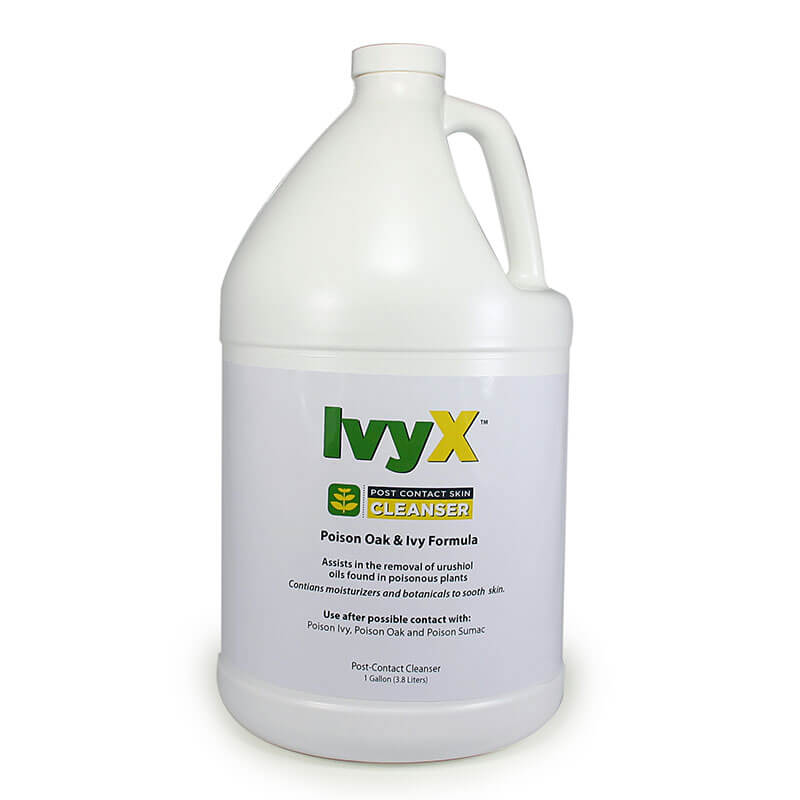 The Coretex Ivy X Post-Contact Skin Cleanser in a white gallon jug, offered by PK Safety Supply and labeled for easy pouring, is specially formulated to combat oils from poisonous plants like poison ivy and oak, effectively aiding in their removal from your skin.