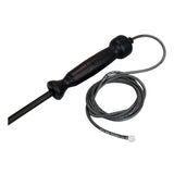 A black handheld WatchGas Fixed Carbon Fiber Probe with Teflon Insert, featuring a long, flexible carbon fiber cable ending in a small camera tip. Designed for industrial sampling and inspections, the coiled cable sits next to the handle.