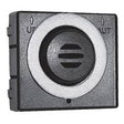 A black rectangular push button switch with a white circular ring and a horizontal line symbol, labeled "UP" and "AUT" with arrows, designed for use with the Vulcain Honeywell Analytics E3Point Sensor Cartridge.