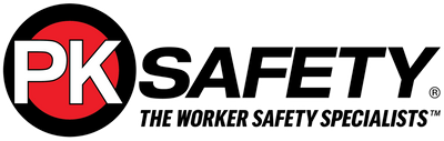 Logo of PK Safety, featuring a red circle with "PK" in white letters, followed by the word "SAFETY" in bold, black text. Below, it reads "The Worker Safety Specialists" in smaller text.