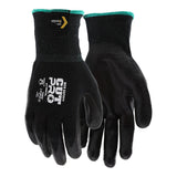 A pair of MCR Safety Memphis Black Kevlar Cut Protection Gloves 9178NF, featuring white text and symbols on the back, is displayed on a white background.