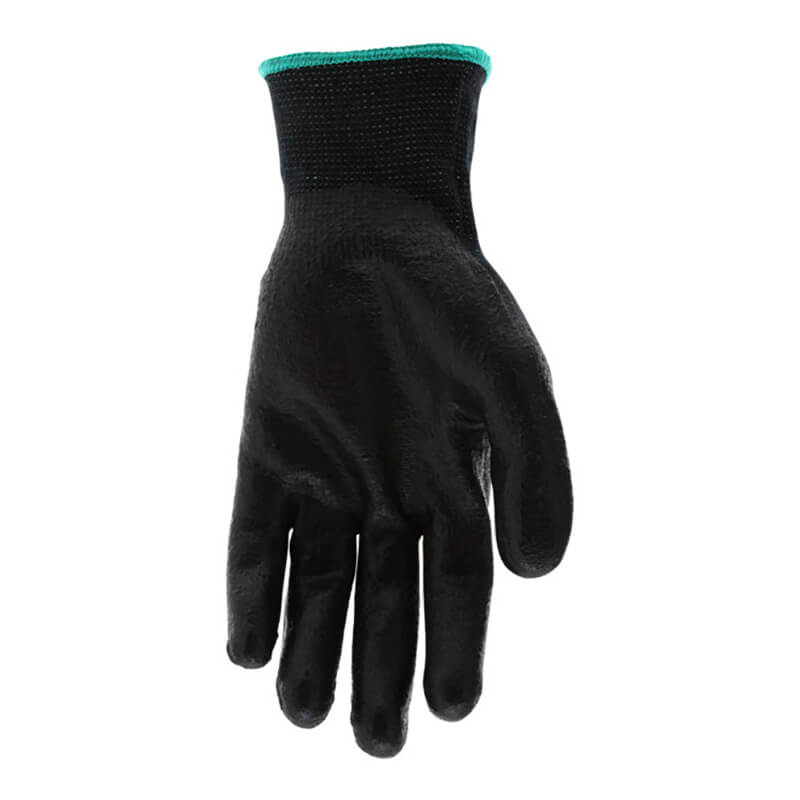 An MCR Safety Memphis Black Kevlar Cut Protection Glove 9178NF, featuring a green cuff and palm facing forward, is displayed against a white background.