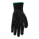 An MCR Safety Memphis Black Kevlar Cut Protection Glove 9178NF, featuring a green cuff and palm facing forward, is displayed against a white background.