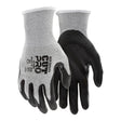 A dozen MCR Safety Cut Pro 13G HyperMax Bi-polymer Gloves (92743BP) in gray/black, featuring "CUT PRO" and safety icons on the back, offer certified cut protection for industrial and construction work.