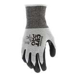 The MCR Safety Cut Pro 13 Ga HyperMax Bi-Polymer Gloves 92754BP offer superior hand protection with a gray and black design, textured black palm and fingers, and “CUT PRO” plus “MCPSAFETY” labeling on the back. Comes in 12 pairs.