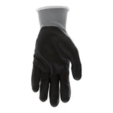 The MCR Safety NXG Nitrile Foam Coated Work Glove 9673 is displayed upright against a white background, featuring a black nitrile foam coating and gray wrist cuff, with slightly curved fingers and the palm facing forward. Brand: MCR Safety.