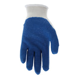 The MCR Safety Memphis Flex Tuff Glove 9680 (12 pairs) has a white knitted wrist and blue textured coating on the palm, fingers, and front, making it a reliable choice for safety gloves.