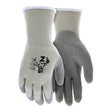 The MCR Safety Memphis Flex-Therm Glove 9690 (12 pairs) are light gray, textured cold weather work gloves with high wrist cuffs and rough, rubberized-coated palms and fingers for superior grip—ideal for tough winter jobs.