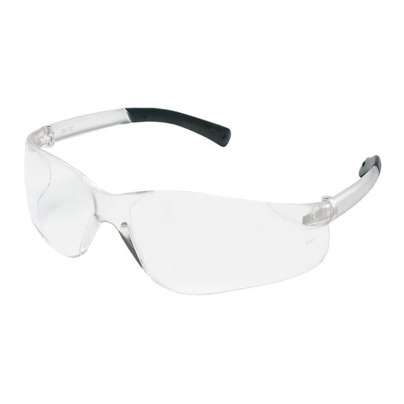 The MCR Safety BearKat BK1 MAX6 Anti-Fog Lens BK110PF safety glasses offer transparent lenses with a durable anti-fog MAX6 coating and black-tipped clear arms, ensuring superior eye protection. Available in boxes of 12.