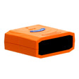 A rectangular device in orange with a black front face, similar to a compact electronic gadget. The AimSafety PM100/400 PC Communications Cable PM-LINK enables data logging and has a smooth surface with a blue label, making it an essential tool for precise monitoring within the AimSafety product line.
