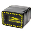The "Working Concepts ErgoKneel 5000 Pocket Kneeler 6-Pack" from the brand Working Concepts is a black, pocket-sized kneeling pad adorned with a yellow and black caution tape design along the edges. Crafted from foam rubber, this product effectively minimizes knee trauma while delivering optimal comfort during use.