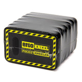 The "Working Concepts ErgoKneel 5000 Pocket Kneeler 6-Pack" from the brand Working Concepts is a black, pocket-sized kneeling pad adorned with a yellow and black caution tape design along the edges. Crafted from foam rubber, this product effectively minimizes knee trauma while delivering optimal comfort during use.