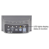 Close-up of the RKI SDM-3R Stand Alone Calibration Station (81-SDM3R101) by RKI Instruments, showing panel with bump, alarm check, calibration, edit, and copy buttons. LEDs indicate status and function.