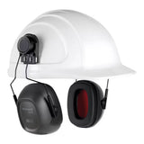 The PIP Howard Leight VS130H VeriShield Helmet Earmuff 1035124-VS features black, adjustable earmuffs with metal wire connections for secure fit, compatible with hard hat adapters. Brand: PIP.