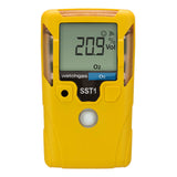 A yellow handheld WatchGas SST1 Serviceable O2 Gas Detector (model SST1-O), commonly used as an oxygen deficiency monitor or for confined space gas detection, features a digital display showing “20.9 Vol” and “O2.” The device is labeled with the WatchGas brand, and includes a button and sensor below the screen.