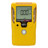 A yellow WatchGas SST1 Serviceable PH3 Gas Detector (model SST1-P) features a digital display reading “0.00 ppm,” labeled with “WatchGas,” “PH₃,” and “SST1.” Equipped with a button and a round sensor beneath the screen, this handheld device is ideal for applications such as grain fumigation or monitoring phosphine (PH₃) levels during semiconductor doping.