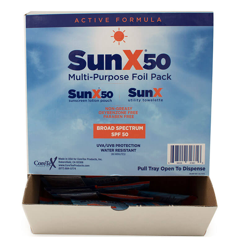 Coretex Sun X 50 Sunscreen w/Dry Towelette 61661 (50/Box) | PK Safety