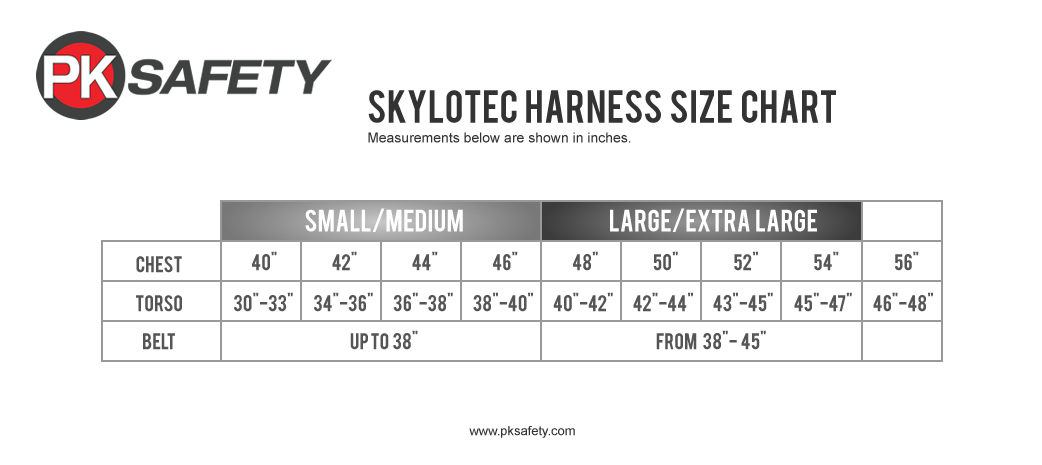 Safety Harness Size Chart